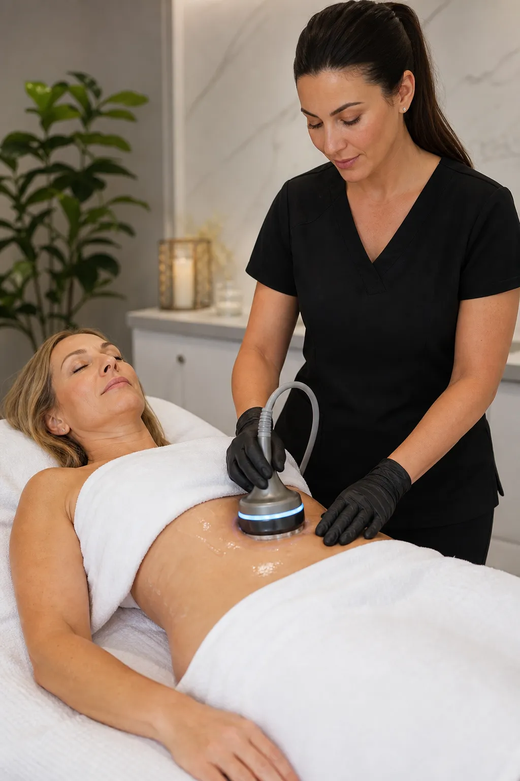 Body cavitation ultrasound fat reduction treatment